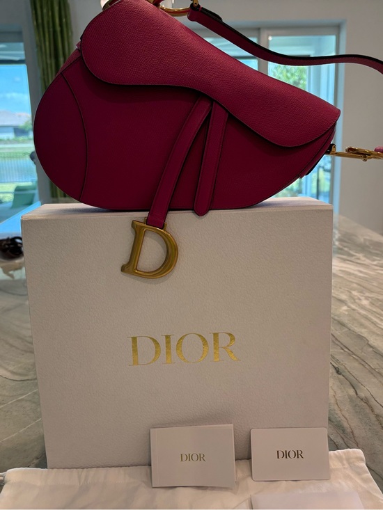 Dior Handbags - Dior Saddle Bag in Fuschia pink with Gold D Charm